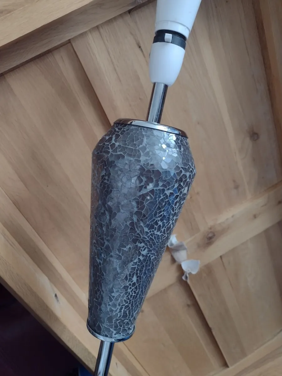 Chrome floor lamp with large mauve shade - Image 1