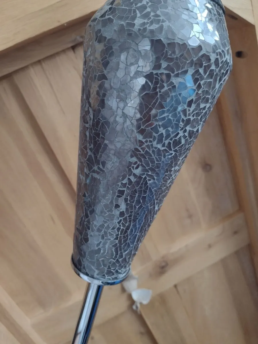 Chrome floor lamp with large mauve shade - Image 3