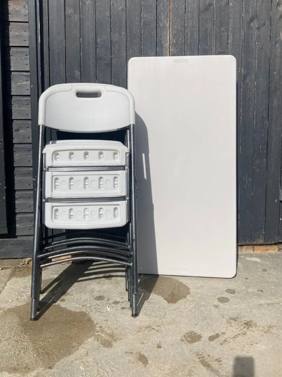 Plastic Folding Trestle Table & Chairs - Image 3