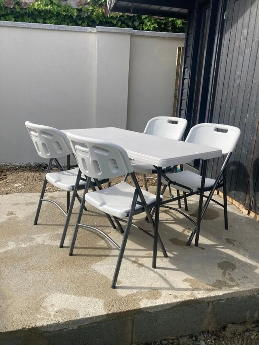 Plastic Folding Trestle Table & Chairs - Image 1