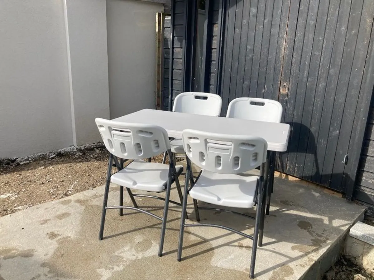 Plastic Folding Trestle Table & Chairs - Image 2