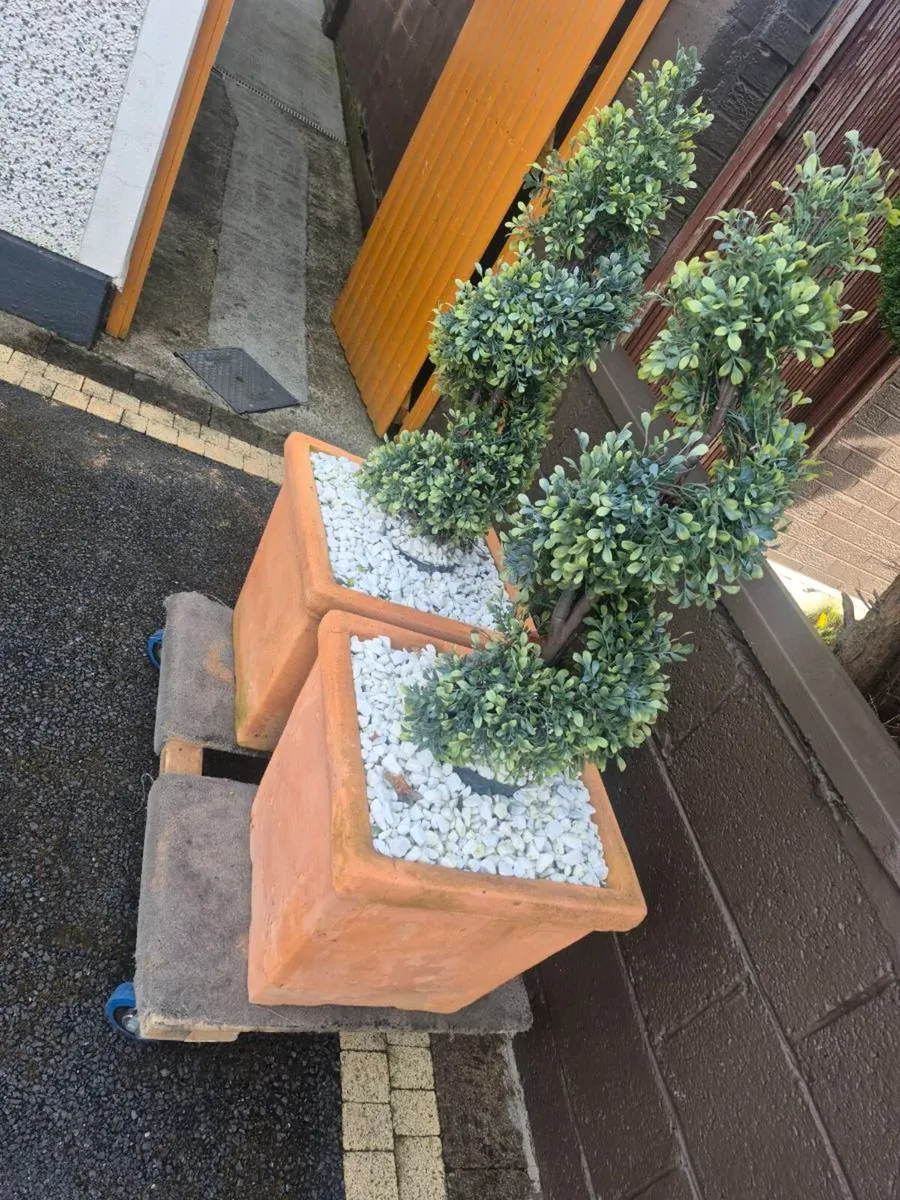 2 large pots with fake trees - Image 3
