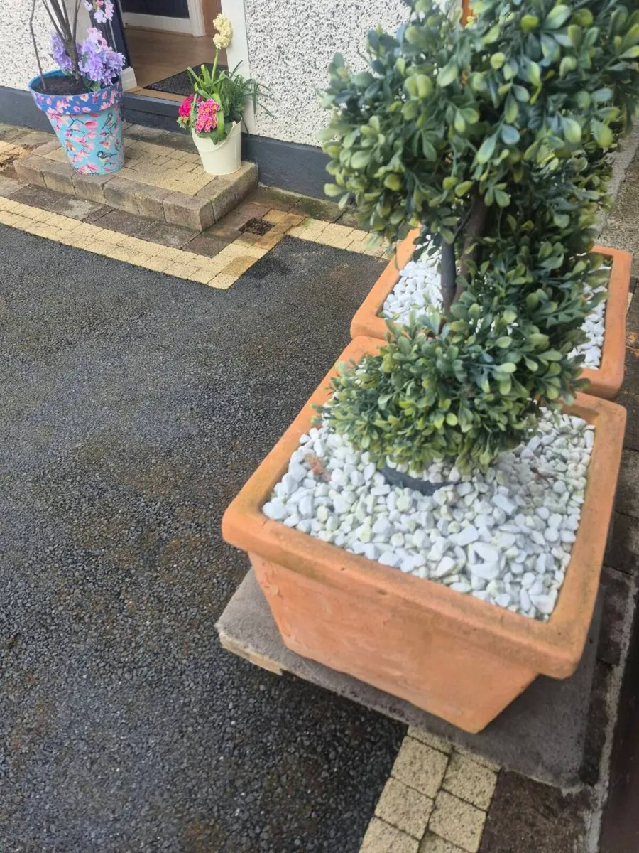2 large pots with fake trees - Image 4