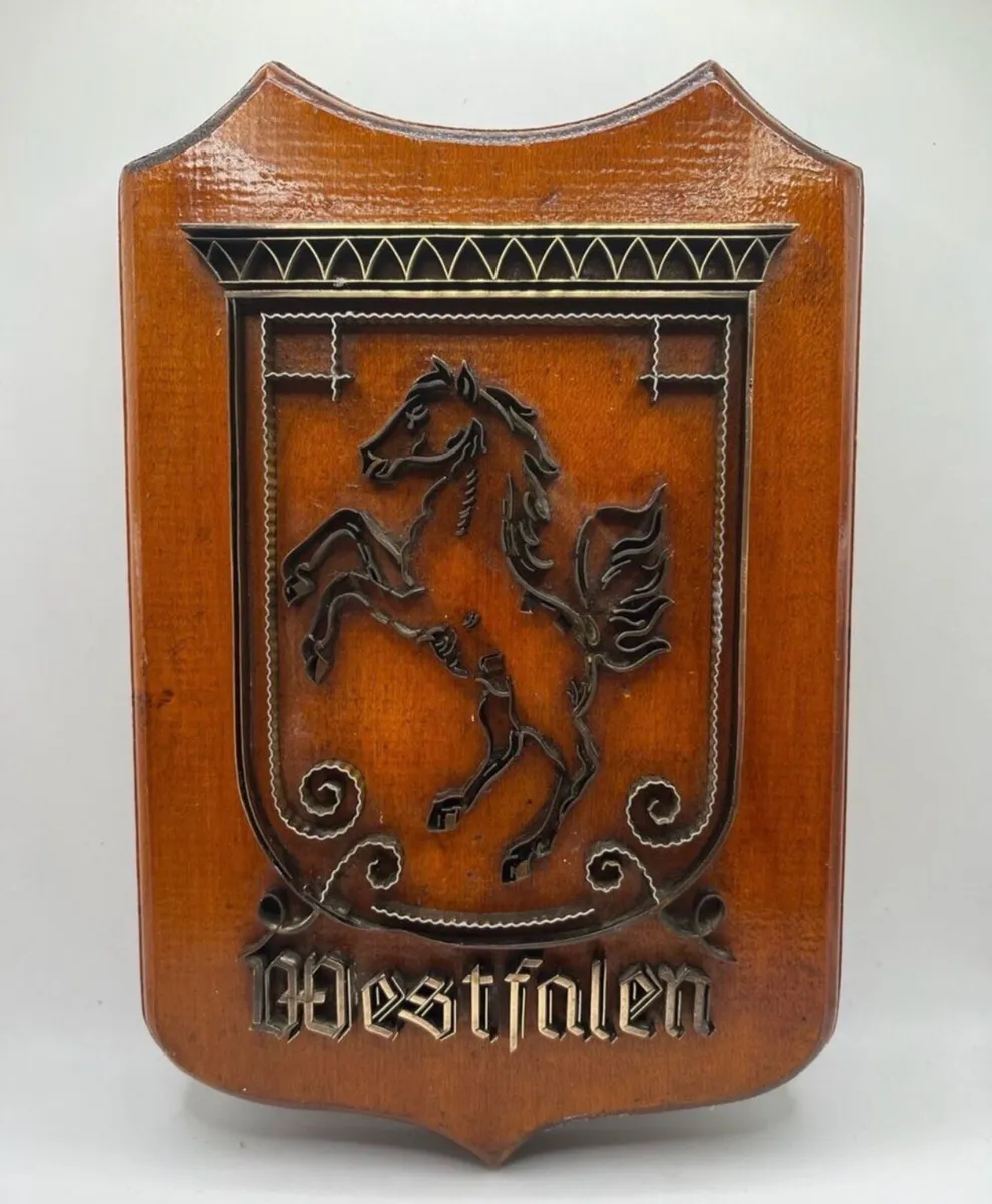 Vintage wall plaque - oak and brass