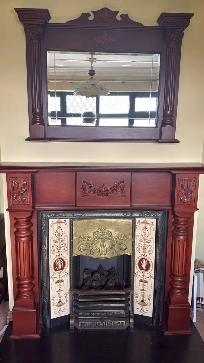 Antique gas fireplace with mirror vintage - Image 1