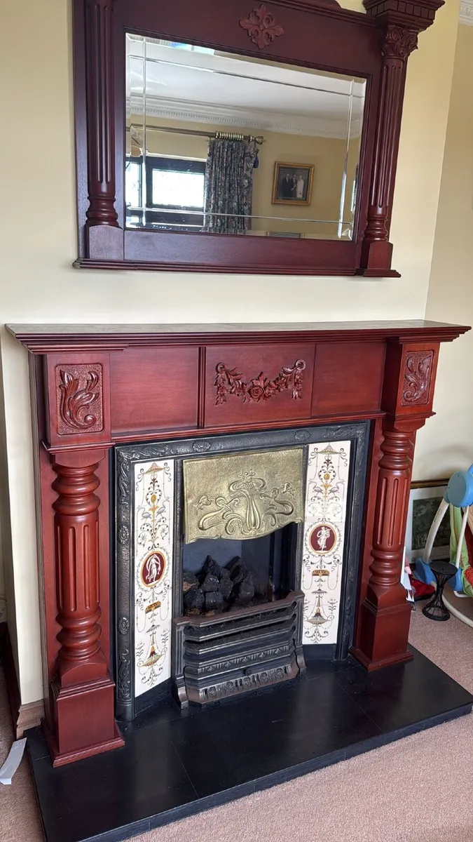 Antique gas fireplace with mirror vintage - Image 2