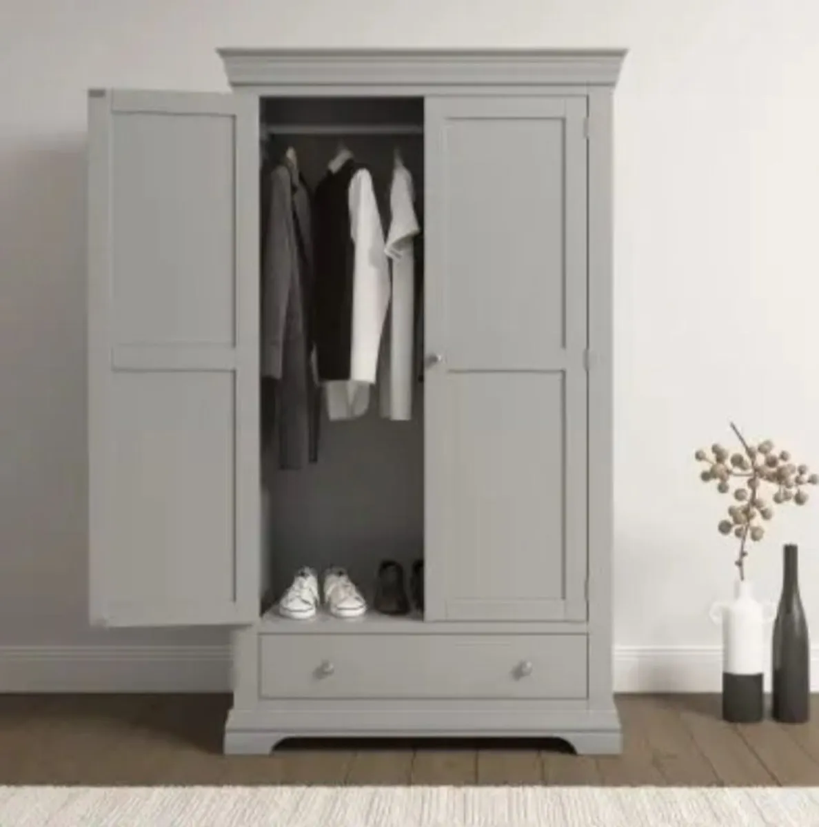 Bordeaux 2 Door Wardrobe Pebble Grey - Image 1