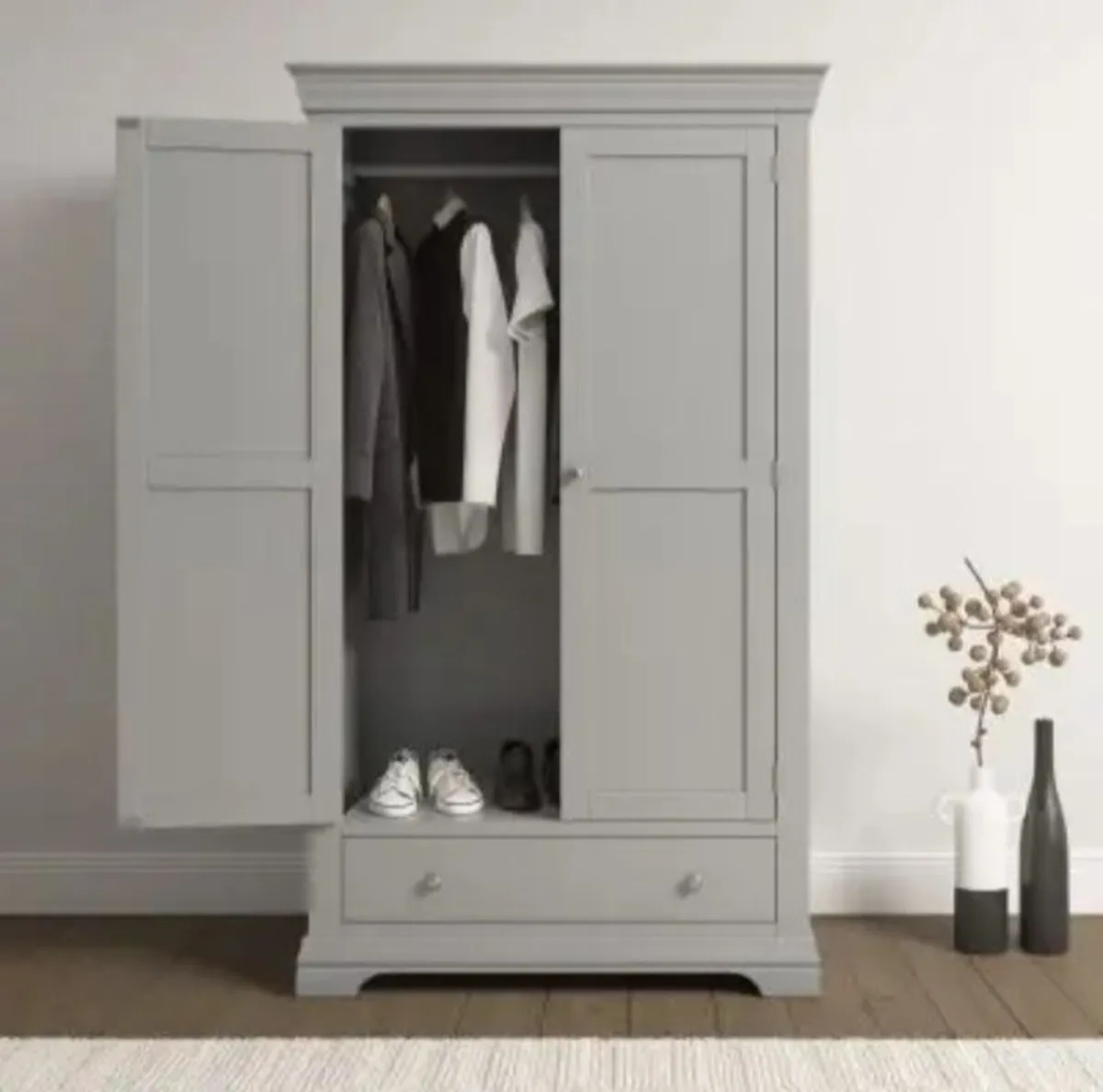 Bordeaux 2 Door Wardrobe Pebble Grey - Image 3