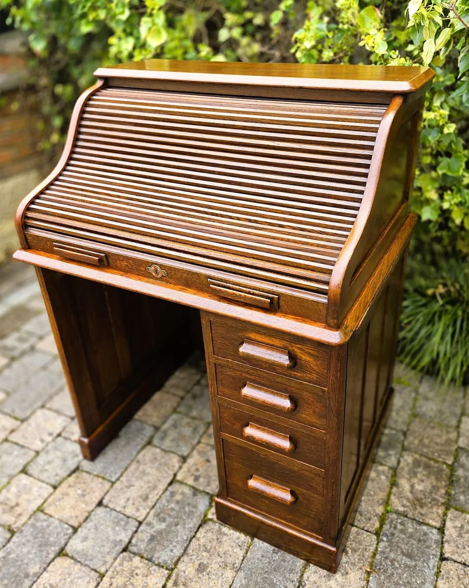 Edwardian Oak Roll Top Desk by Lebus - Circa 1910 - Image 1