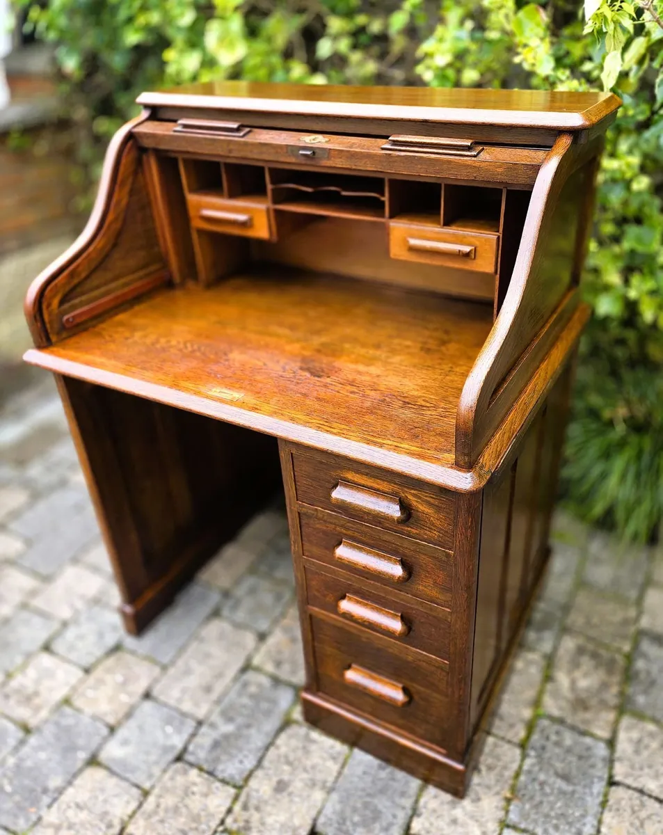 Edwardian Oak Roll Top Desk by Lebus - Circa 1910 - Image 2