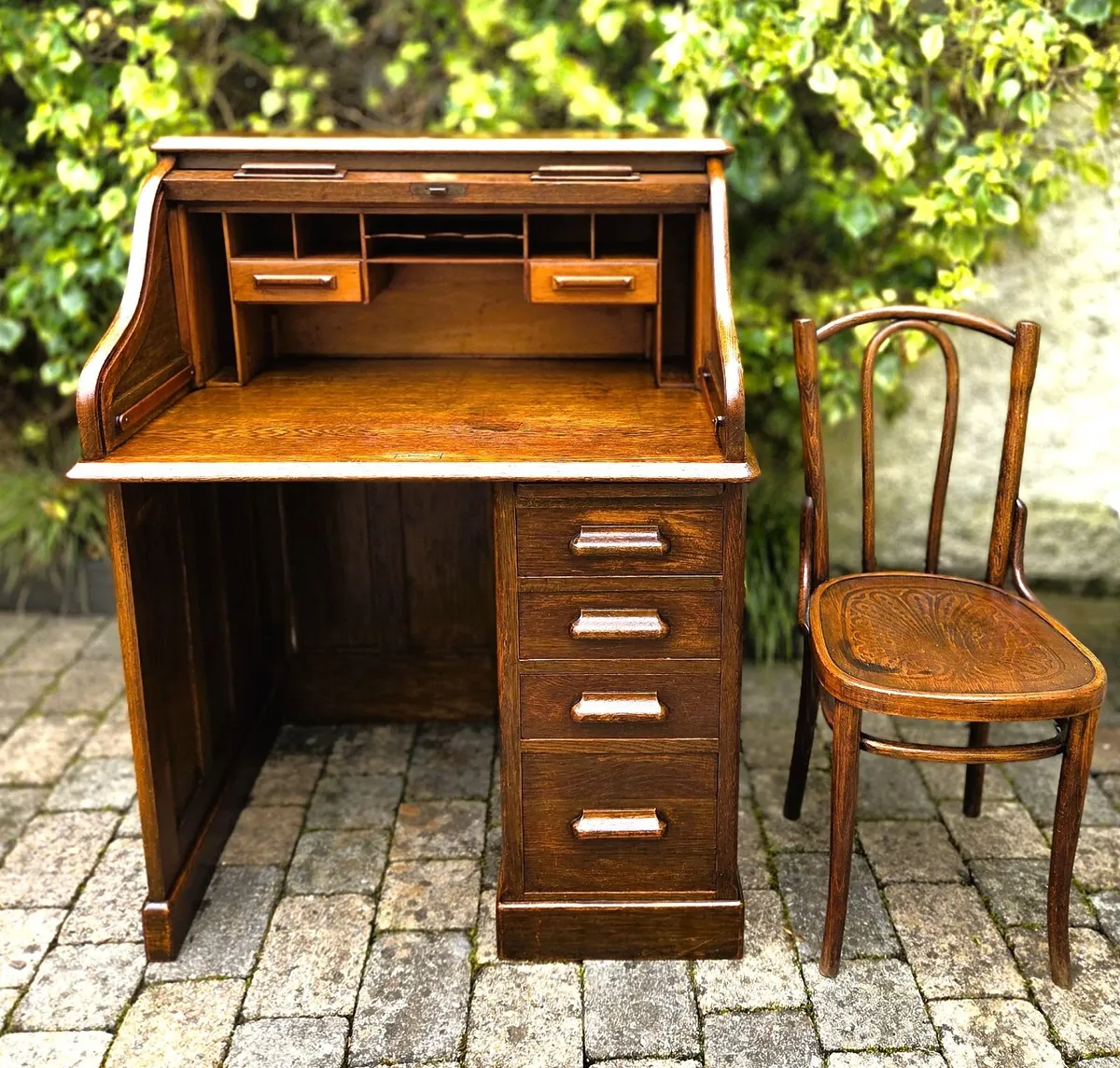 Edwardian Oak Roll Top Desk by Lebus - Circa 1910 - Image 3