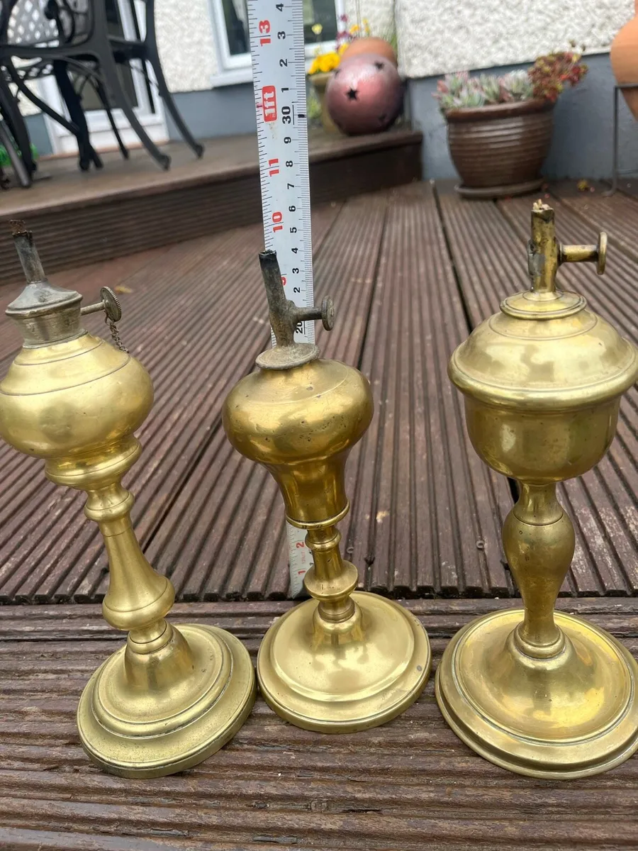 Antique Brass Oil Lamps - Image 1