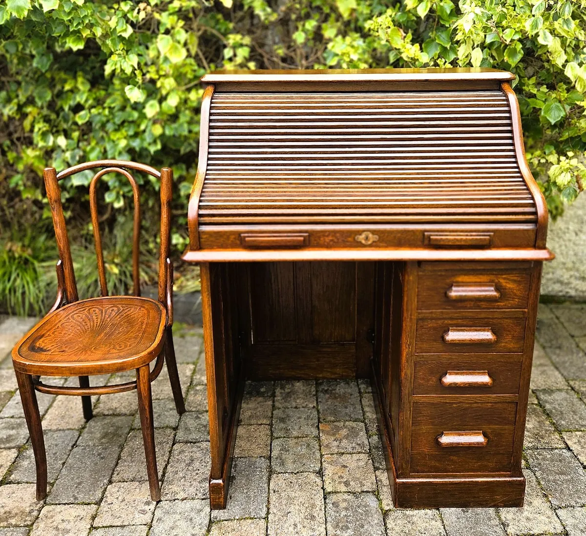 Edwardian Oak Roll Top Desk by Lebus - Circa 1910 - Image 4