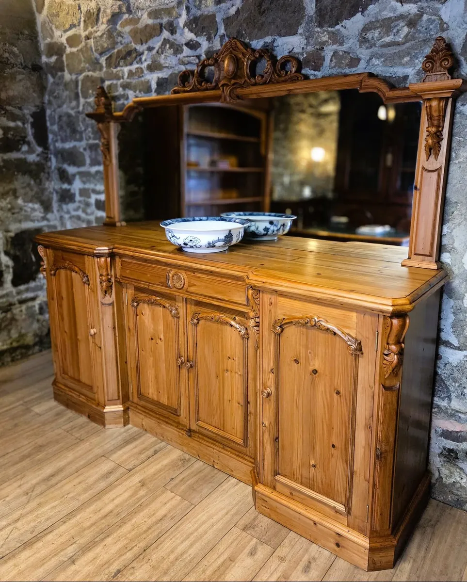Large Vintage Pine Sideboard & Mirror - Image 1