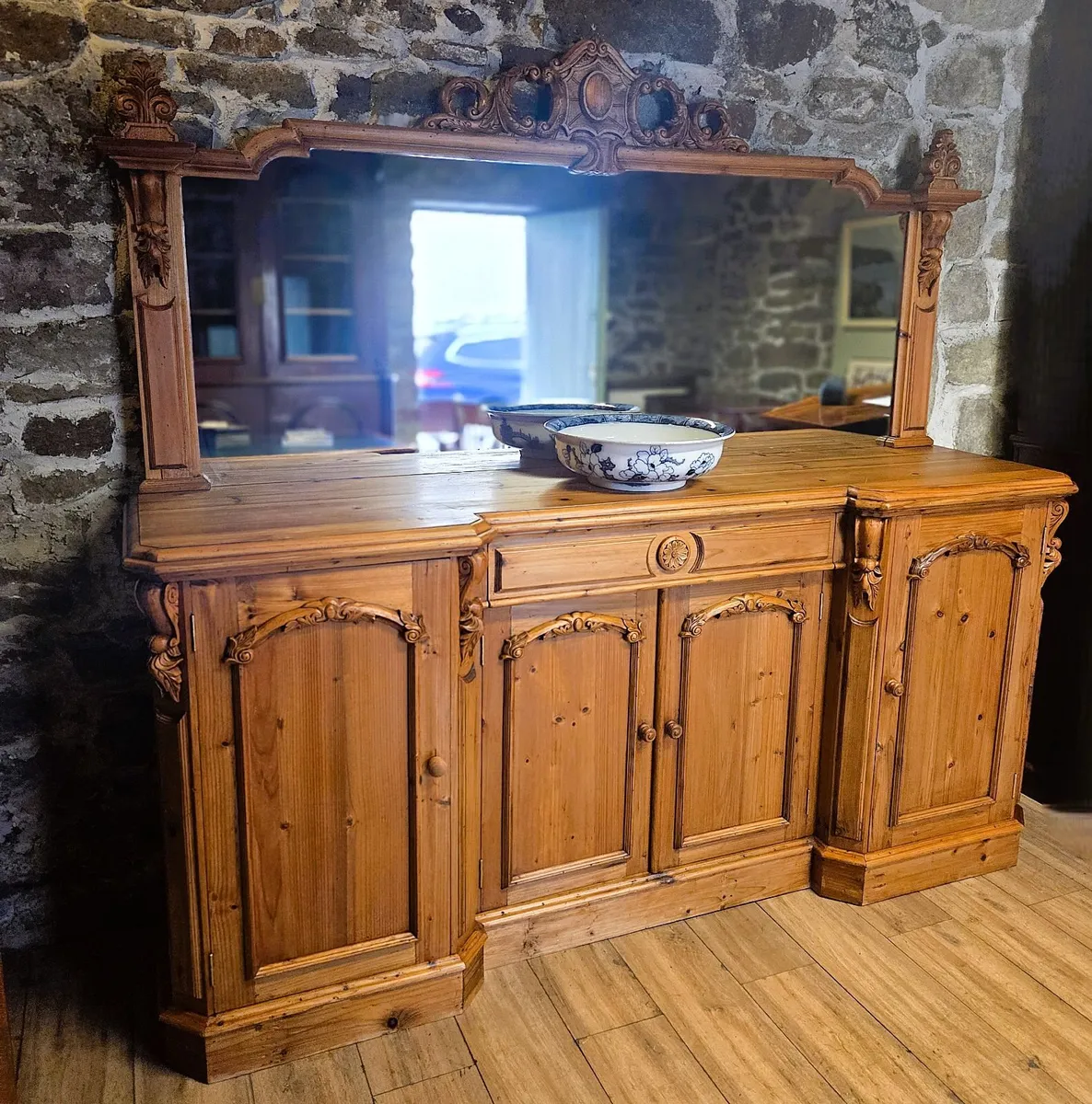 Large Vintage Pine Sideboard & Mirror - Image 2