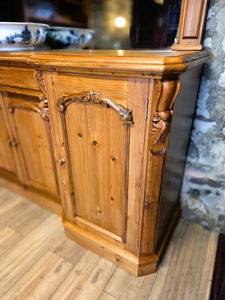 Large Vintage Pine Sideboard & Mirror - Image 3
