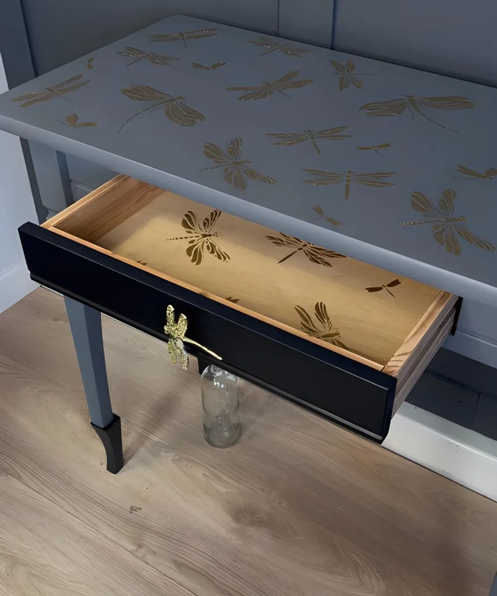 Black & Gold Dragonfly Console Table with Drawer - Image 3
