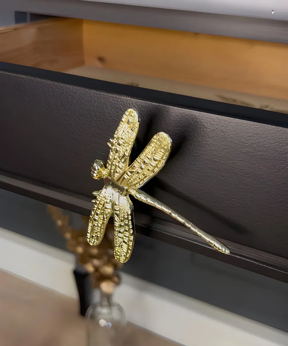 Black & Gold Dragonfly Console Table with Drawer - Image 4