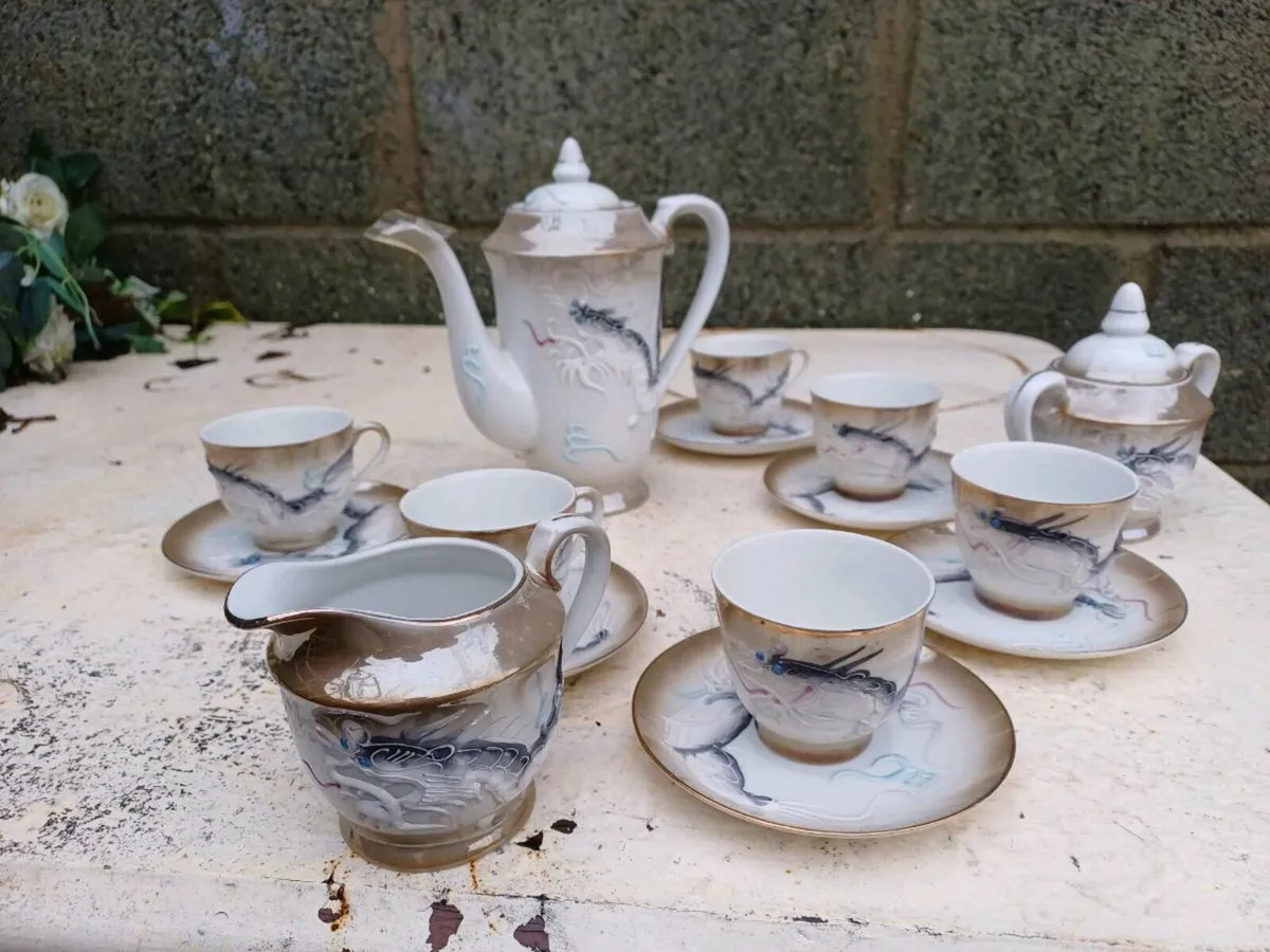1950s Japanese Eggshell Dragonware Coffee Set - Image 1