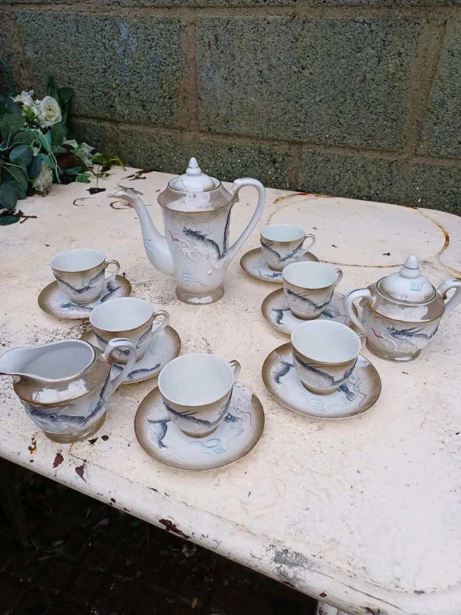 1950s Japanese Eggshell Dragonware Coffee Set - Image 3