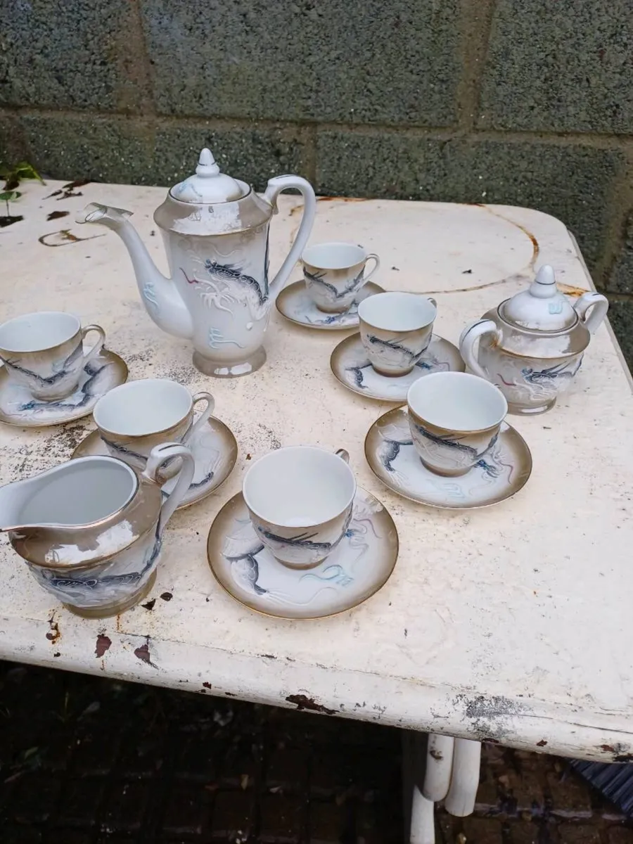 1950s Japanese Eggshell Dragonware Coffee Set - Image 4