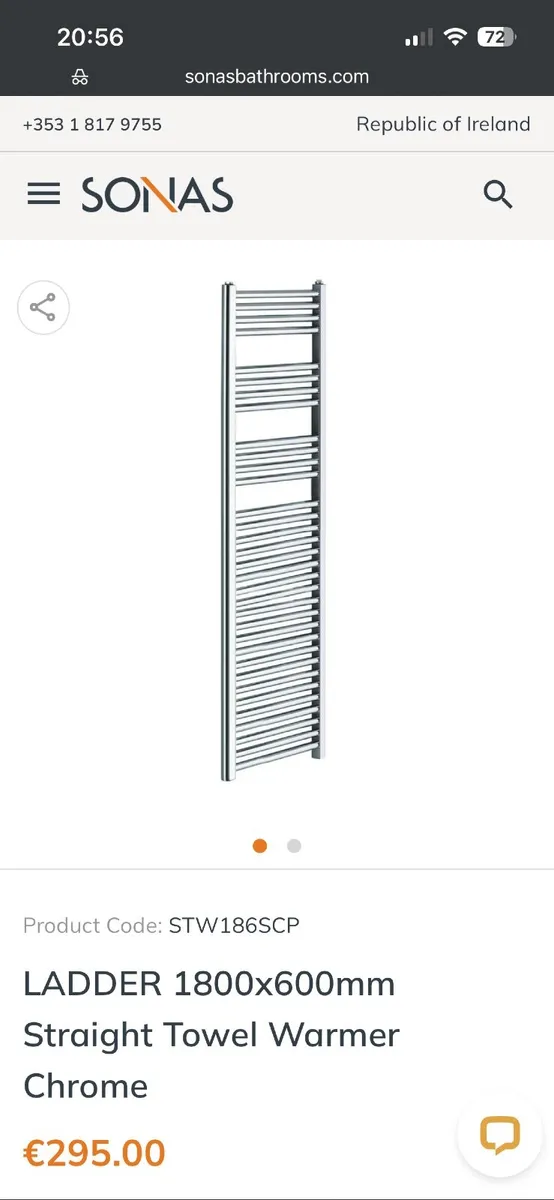 Sonas Towel Rad 180cm x 60cm with Valves - Image 1