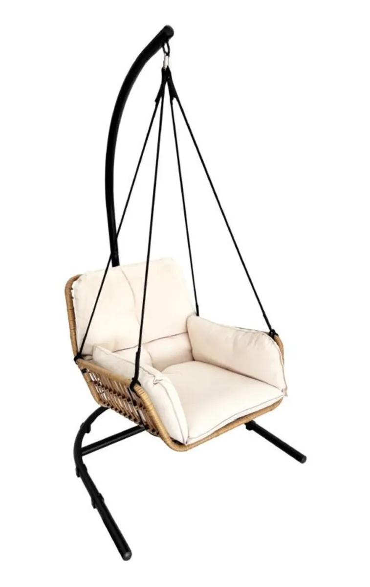 Erica Beige Hanging Egg Chair with cushion - Image 1