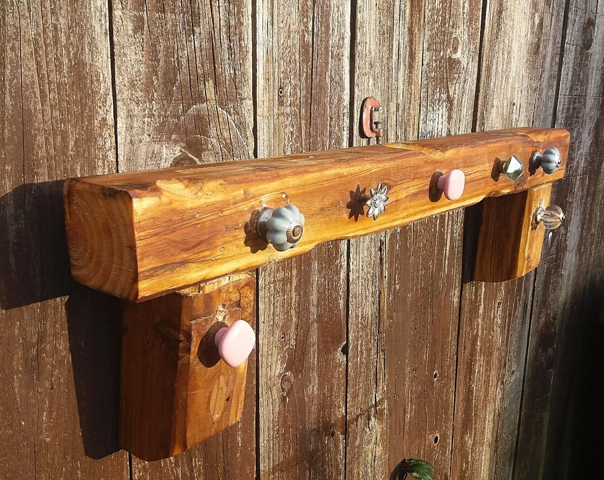 Rustic Oak Beam Mantle / Coat & Hat Rack - Image 3