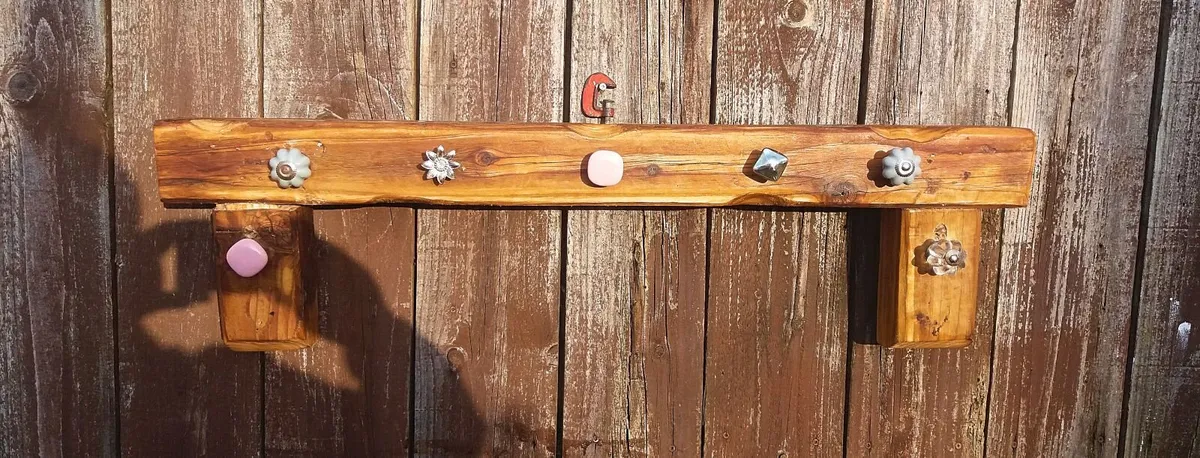 Rustic Oak Beam Mantle / Coat & Hat Rack - Image 2