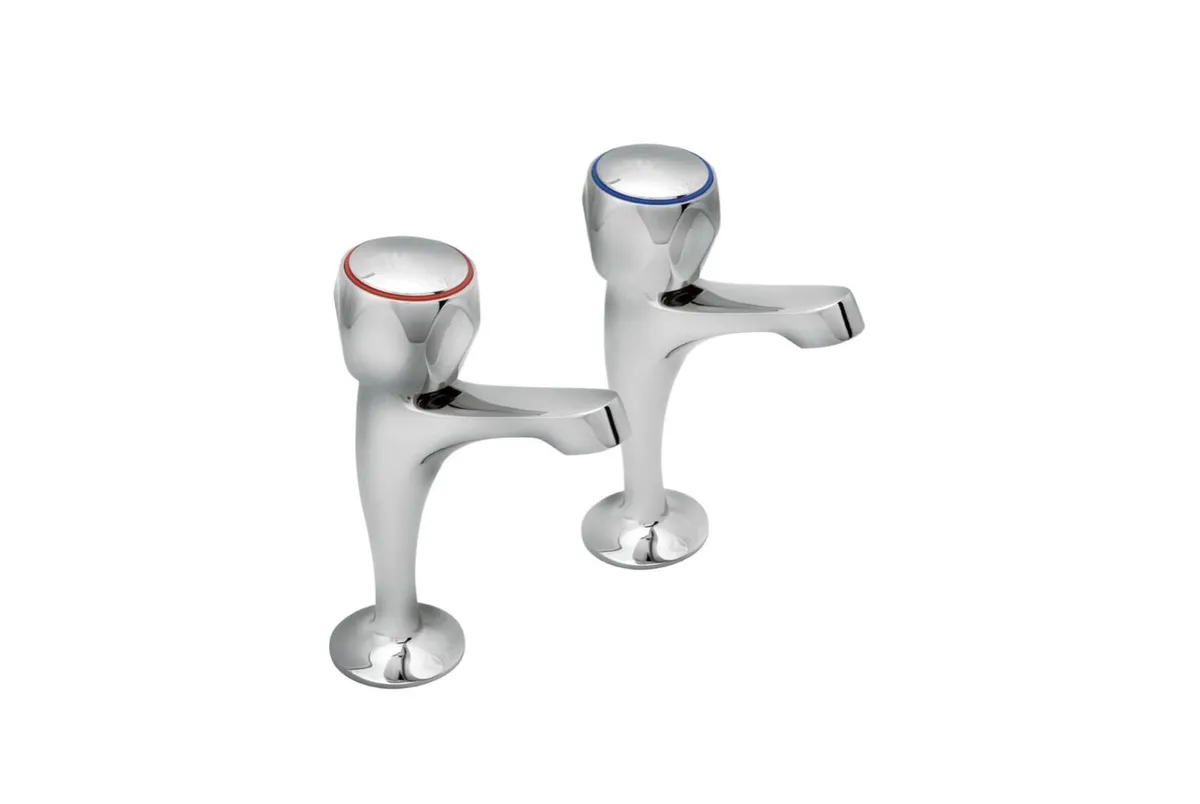 Profile Chrome High Neck Pair Sink Pillar Taps - Image 1