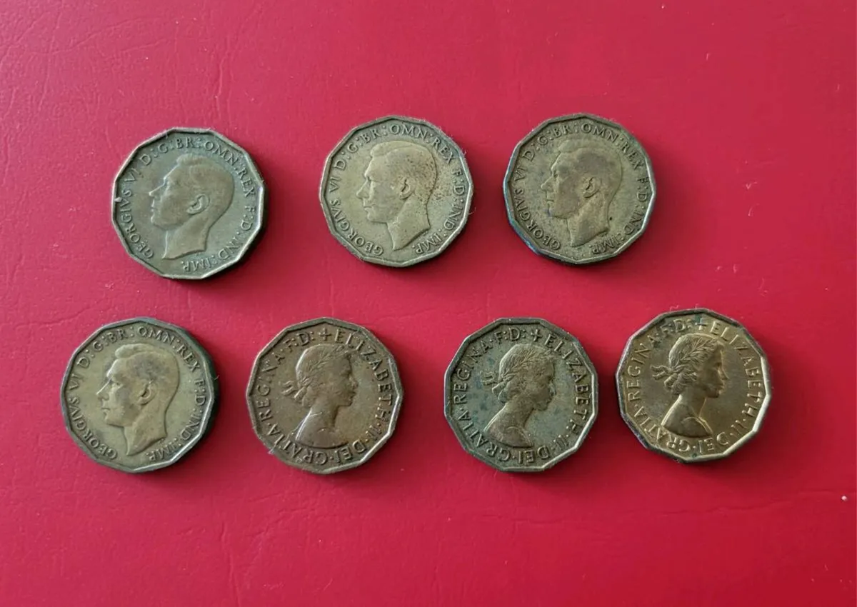 7 x Three penny coins, 3D, 3 pence, three pence - Image 2