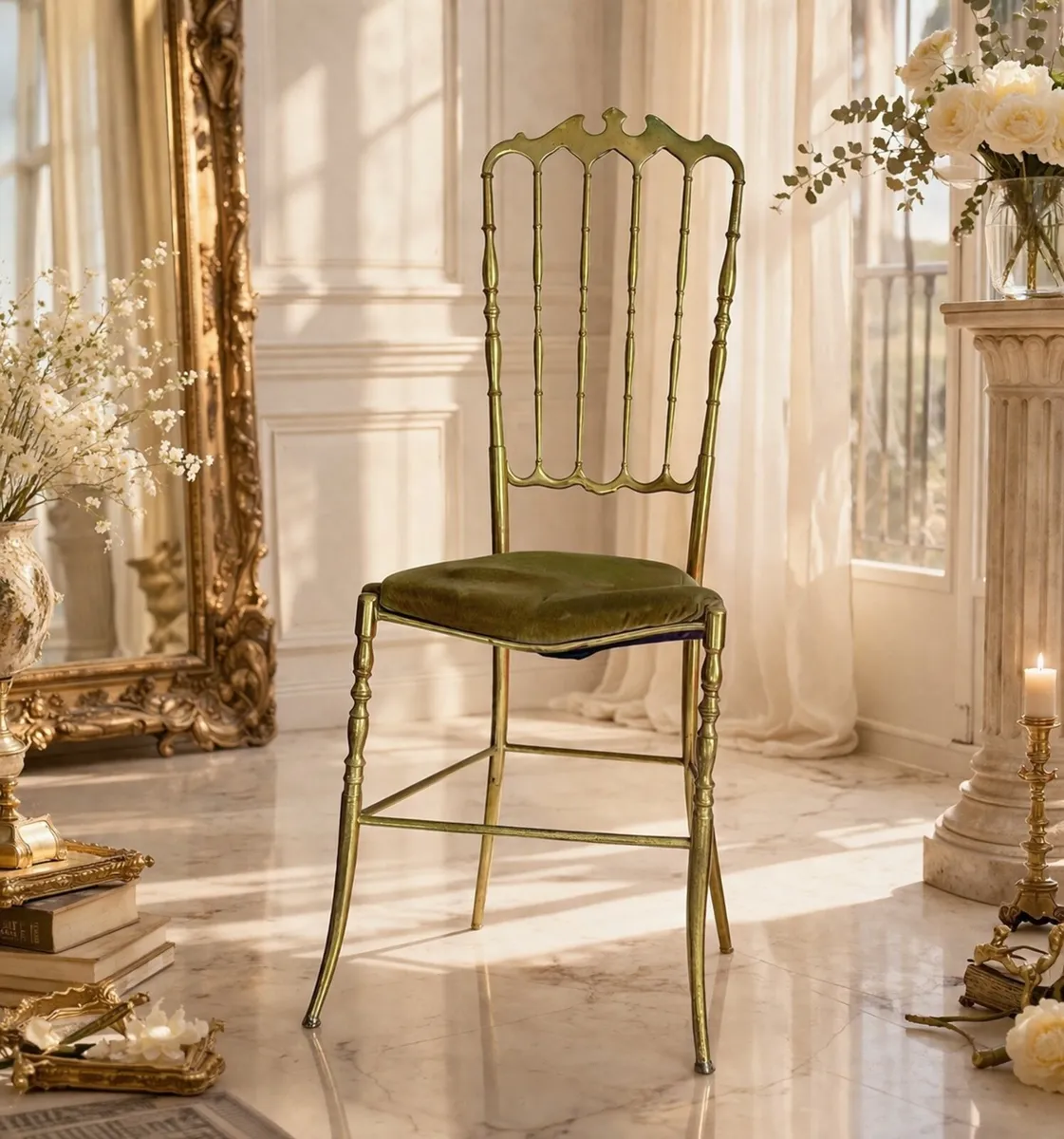 Rare Chiavari Solid Brass Crown Side Chair👑1950s - Image 1