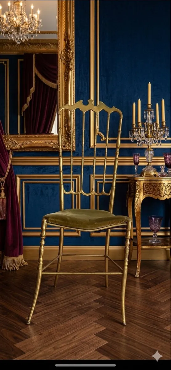 Rare Chiavari Solid Brass Crown Side Chair👑1950s - Image 2