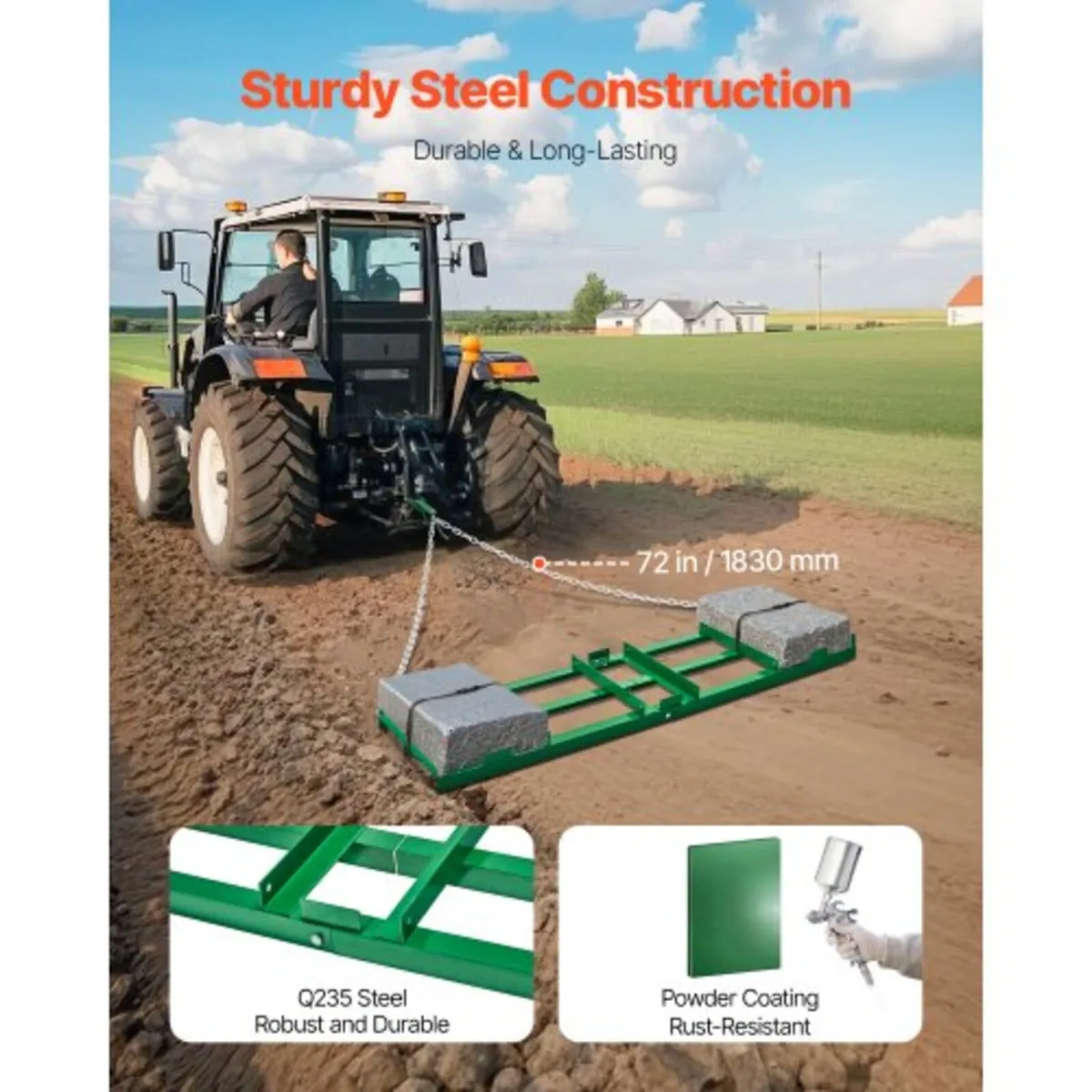 Drag Harrow, 6 ft Heavy Duty Tow Behind Drag Harro - Image 3