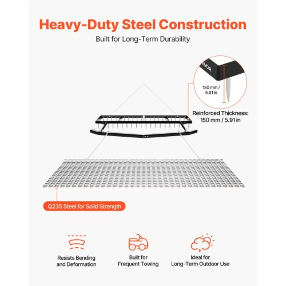 Drag Harrow, 6 ft Tow-Behind Driveway Grader with - Image 2