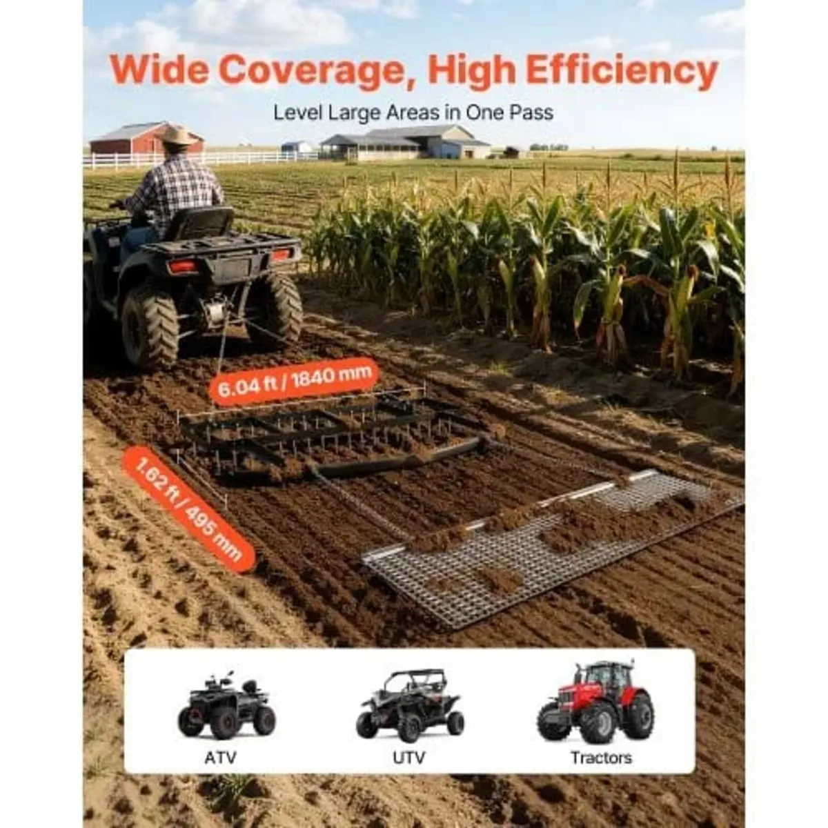 Drag Harrow, 6 ft Tow-Behind Driveway Grader with - Image 3