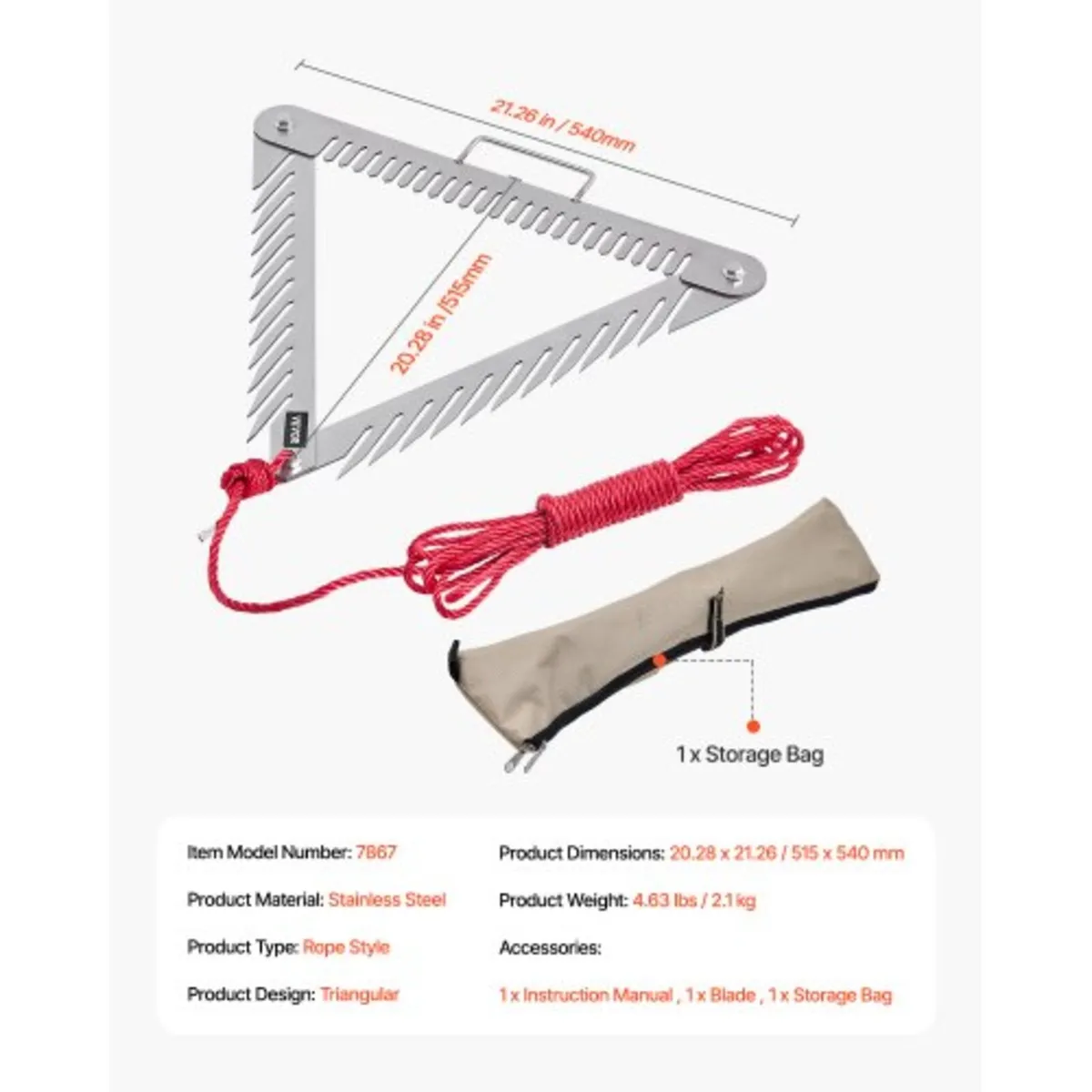 24in Aquatic Weed Rake, 3-Sided Lake Weed Rake wit - Image 4