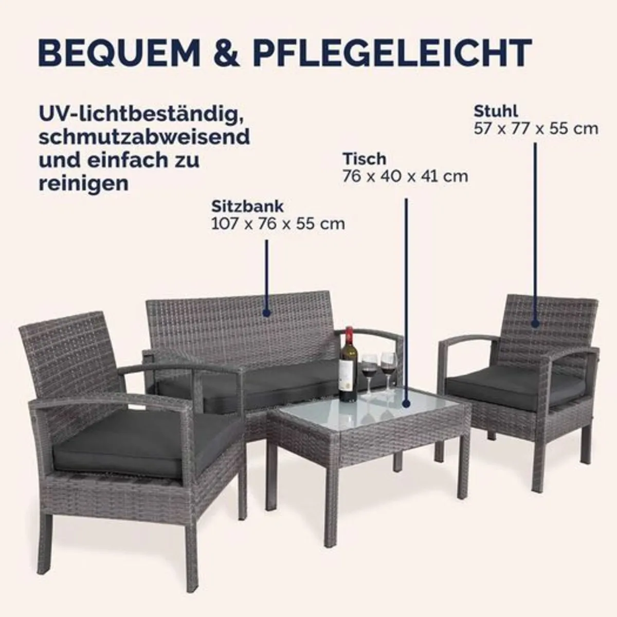 Garden Furniture Set for 4 People Weatherproof Rat - Image 2