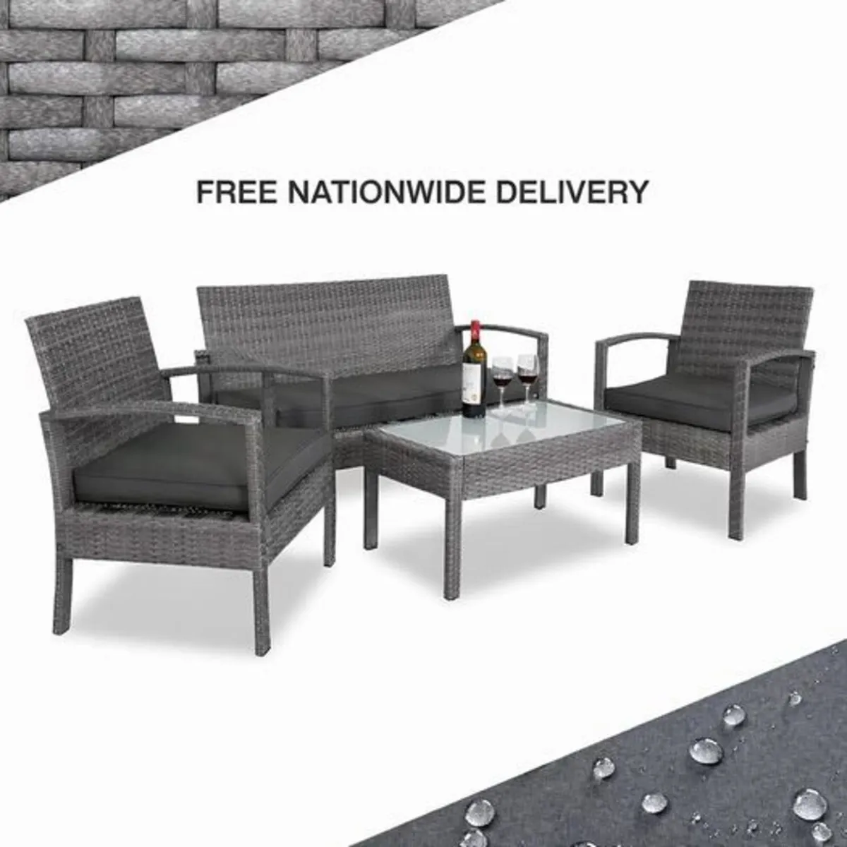 Garden Furniture Set for 4 People Weatherproof Rat - Image 4