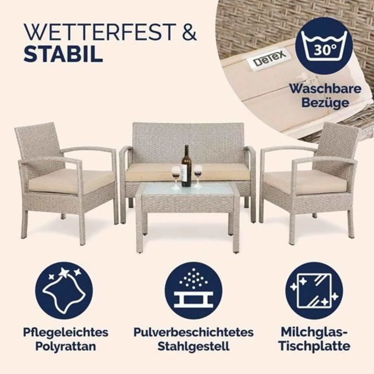 Garden Furniture Set for 4 People Weatherproof Rat - Image 3