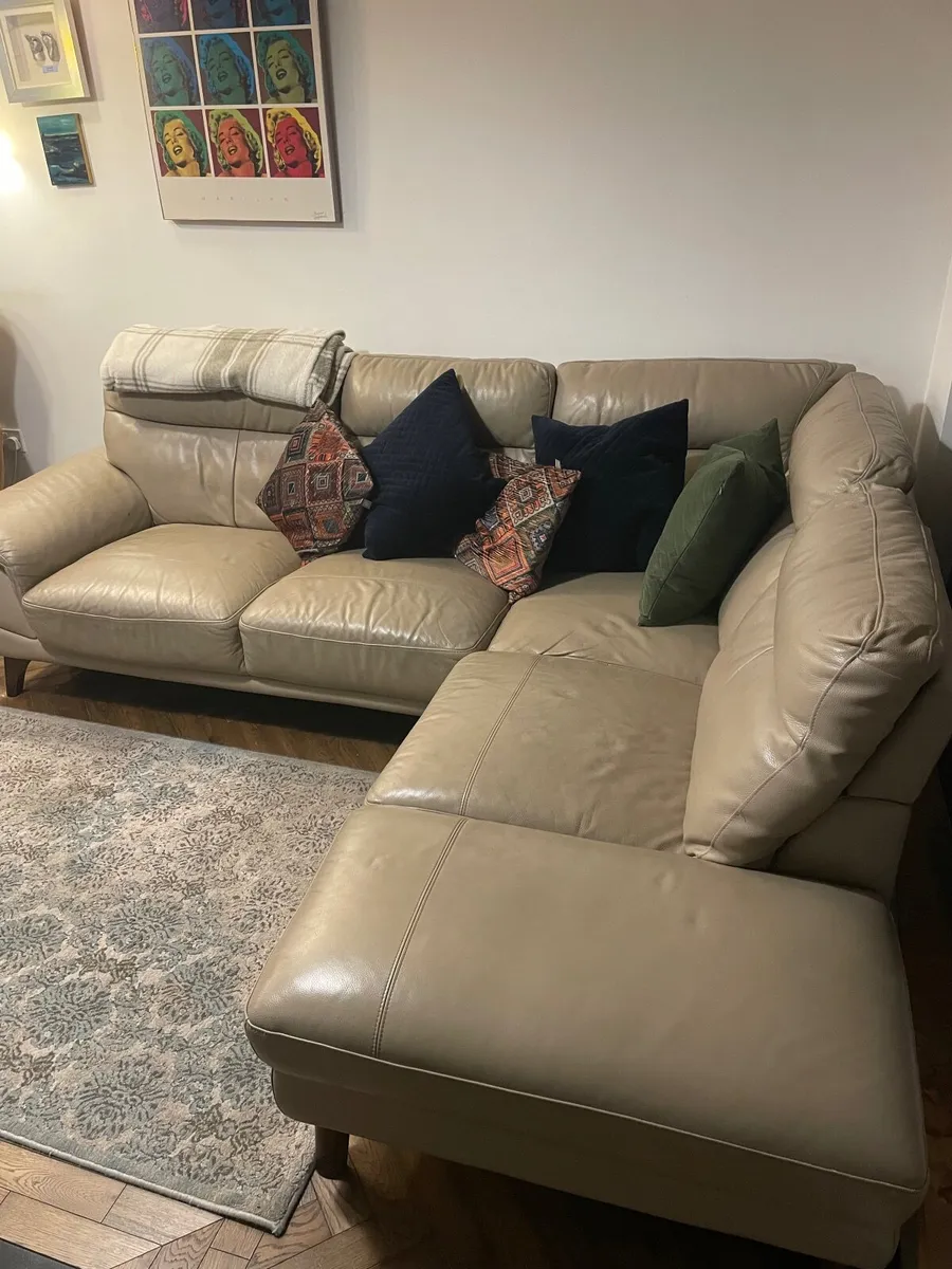 Modern Light Grey Leather Corner Sofa - Image 4