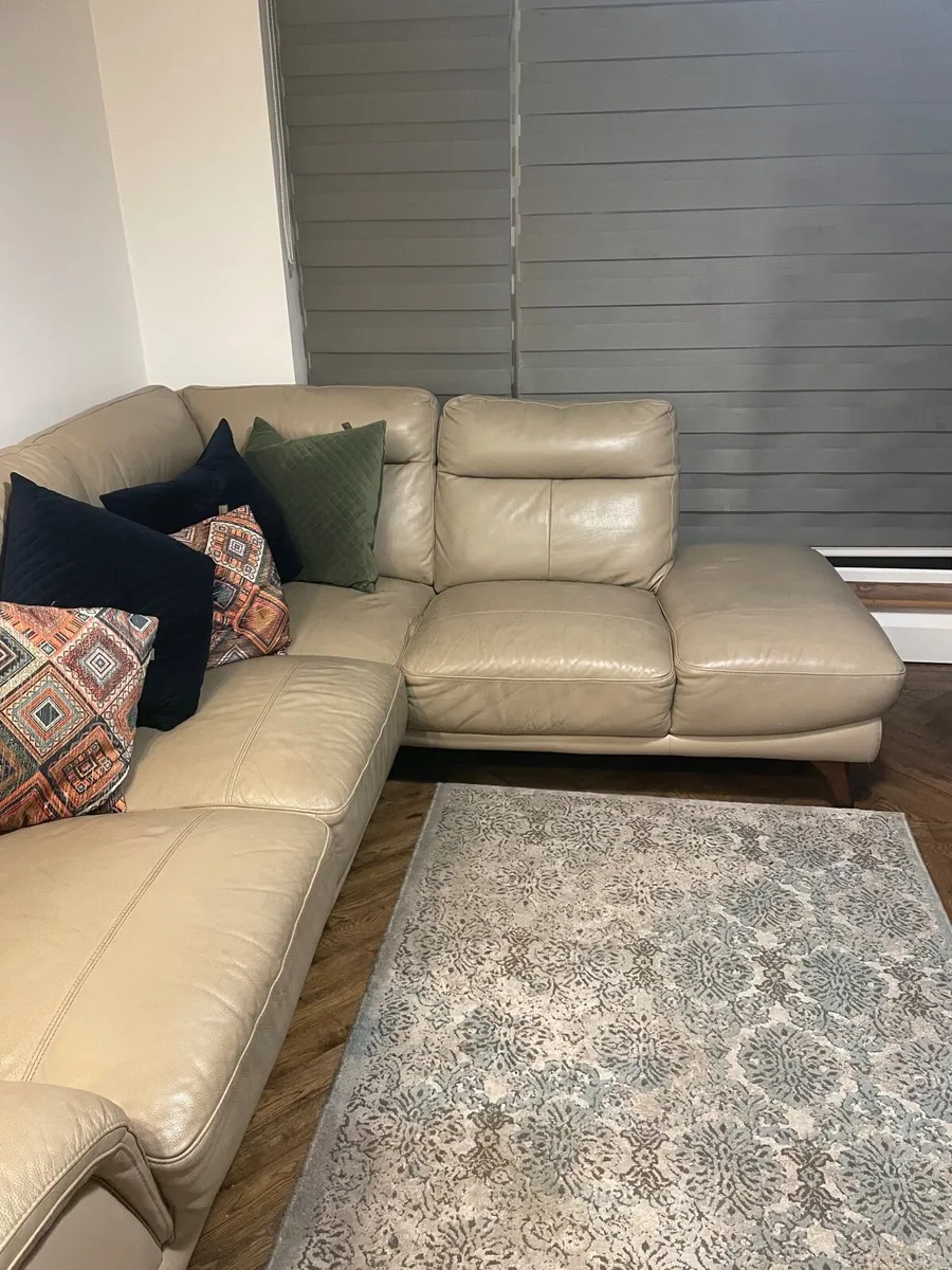 Modern Light Grey Leather Corner Sofa - Image 3