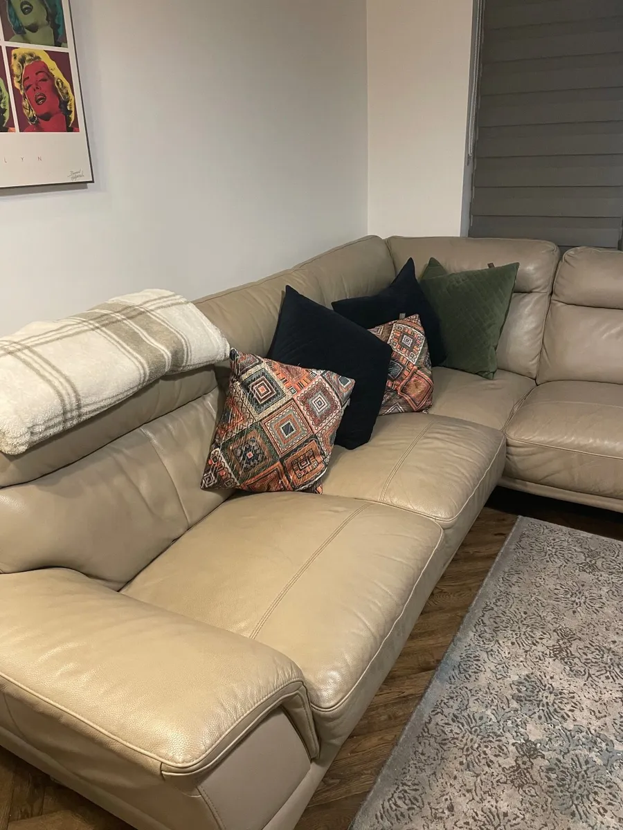 Modern Light Grey Leather Corner Sofa - Image 2