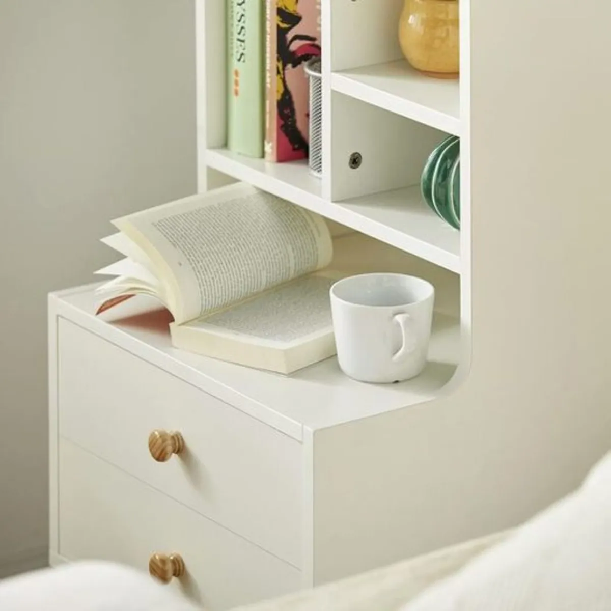 Bedside Table Elegant End Table White Storage Shel - Image 2