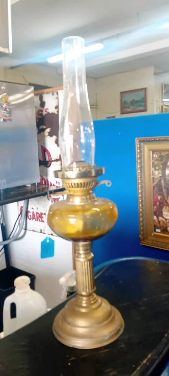 Antique Amber Glass Oil Lamp