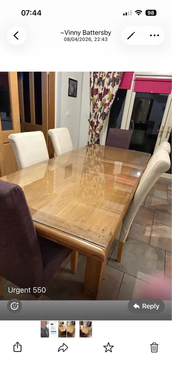 Solid oak 6ft extendable table with glass top and - Image 2