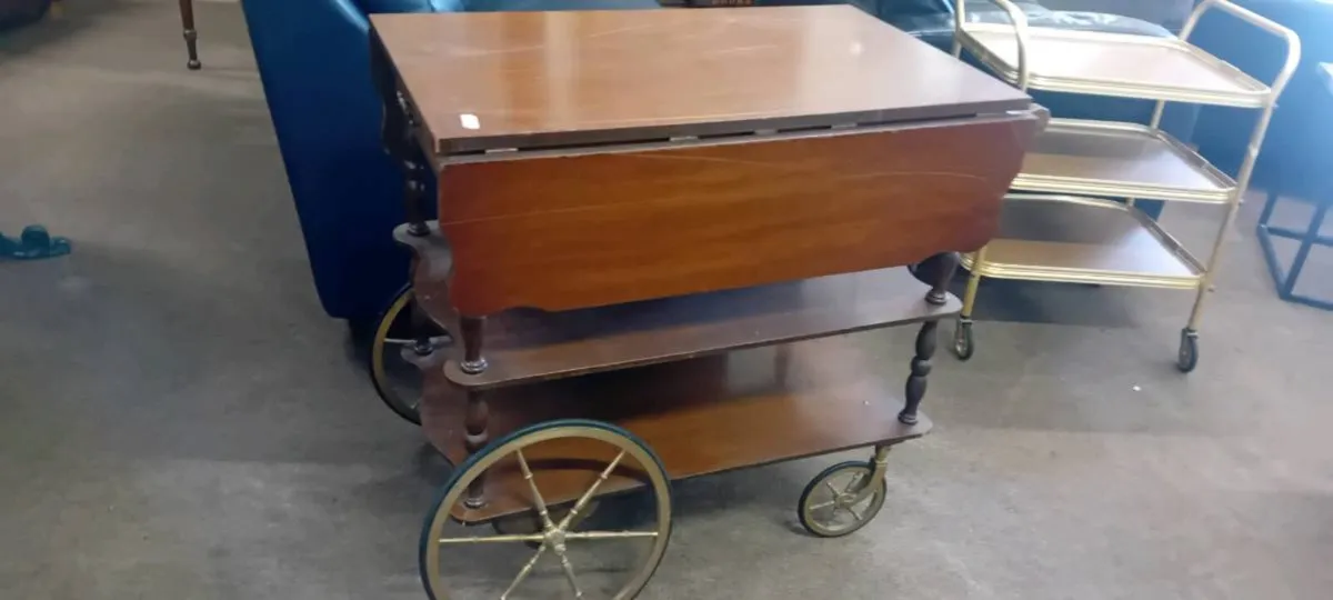 Vintage Mahogany Drop Leaf Tea Trolley - Image 1