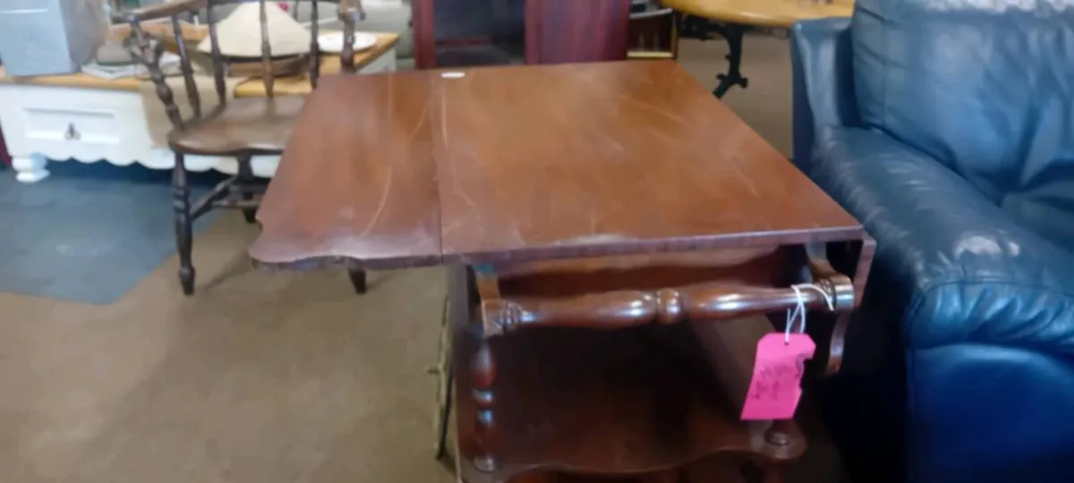 Vintage Mahogany Drop Leaf Tea Trolley - Image 2