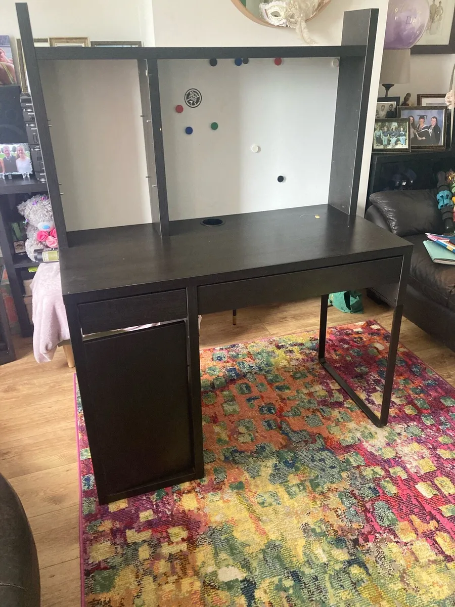 Black IKEA Micke desk with magnetic back board - Image 1