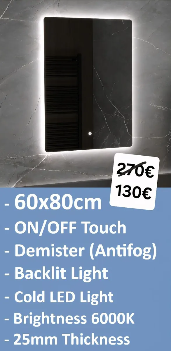 LED Bathroom Mirror Antifog Demister Backlit - Image 1